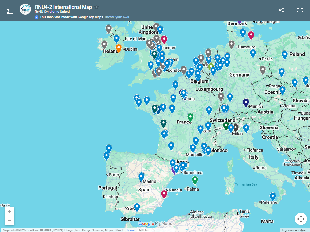 Mapa con ubicaciones de personas con síndrome de RenU